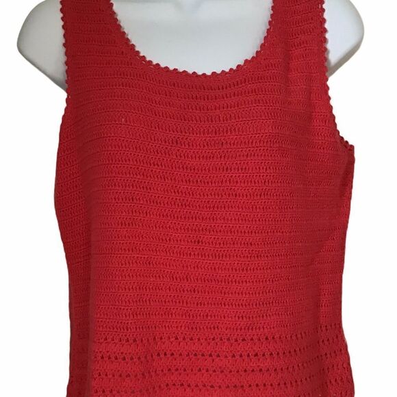 Liz Claiborne Crochet Knit Cropped sleeveless Dark Pink Summer Tank Top Sz S - Picture 2 of 7